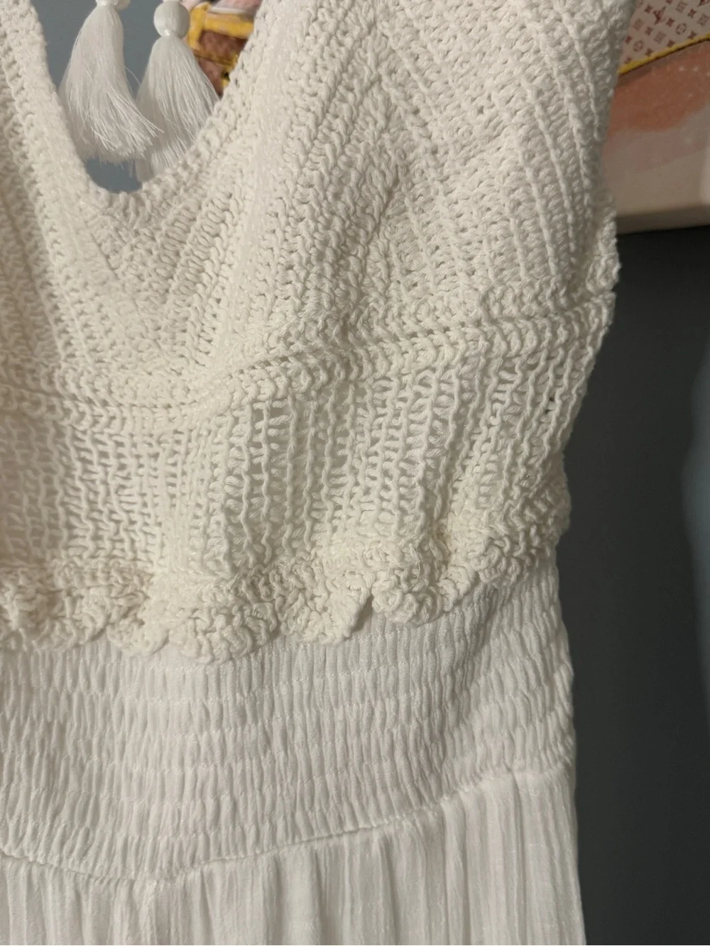 186 • White Crochet Bodice Halter Palazzo Pants Romper - Picture 8 of 11